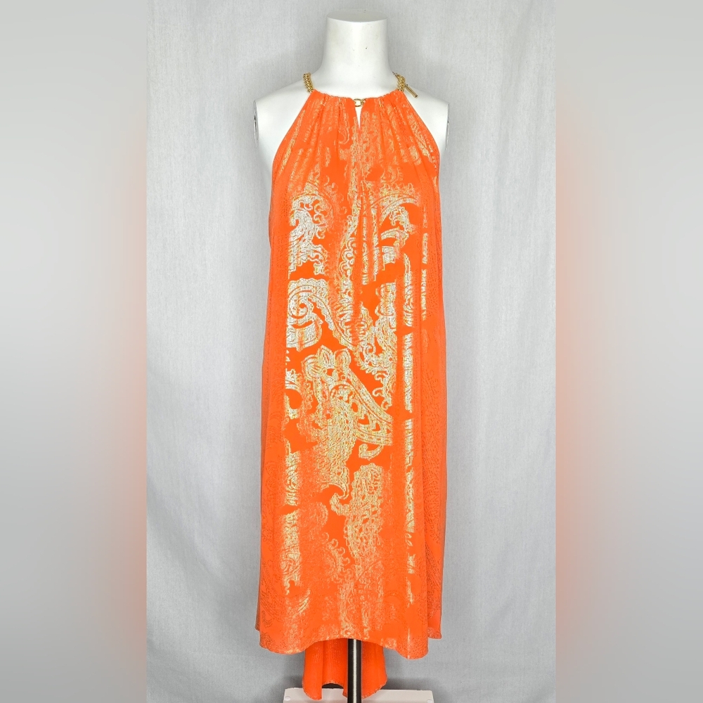 MICHAEL Michael Kors Orange Metallic High-Low Halter Dress Size S NWOT